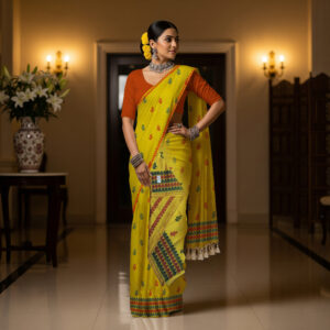 Handcrafted Masrised Cotton Sador Mekhela with unstitched Blouse piece