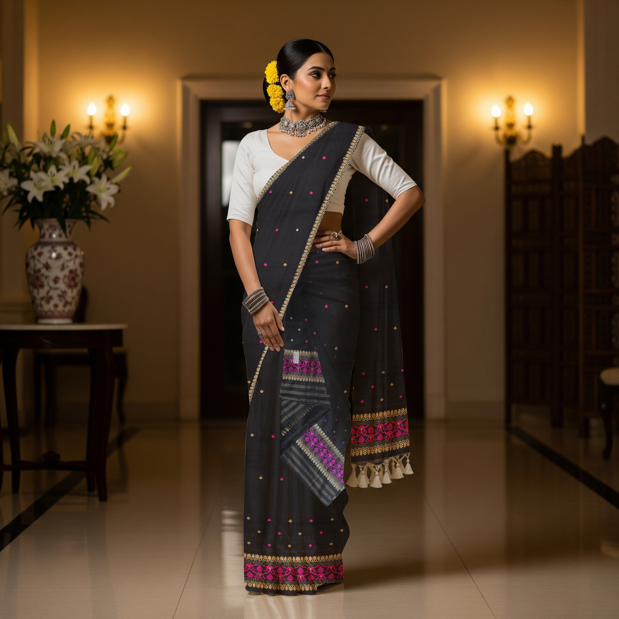 Handcrafted Masrised Cotton Sador Mekhela with unstitched Blouse piece