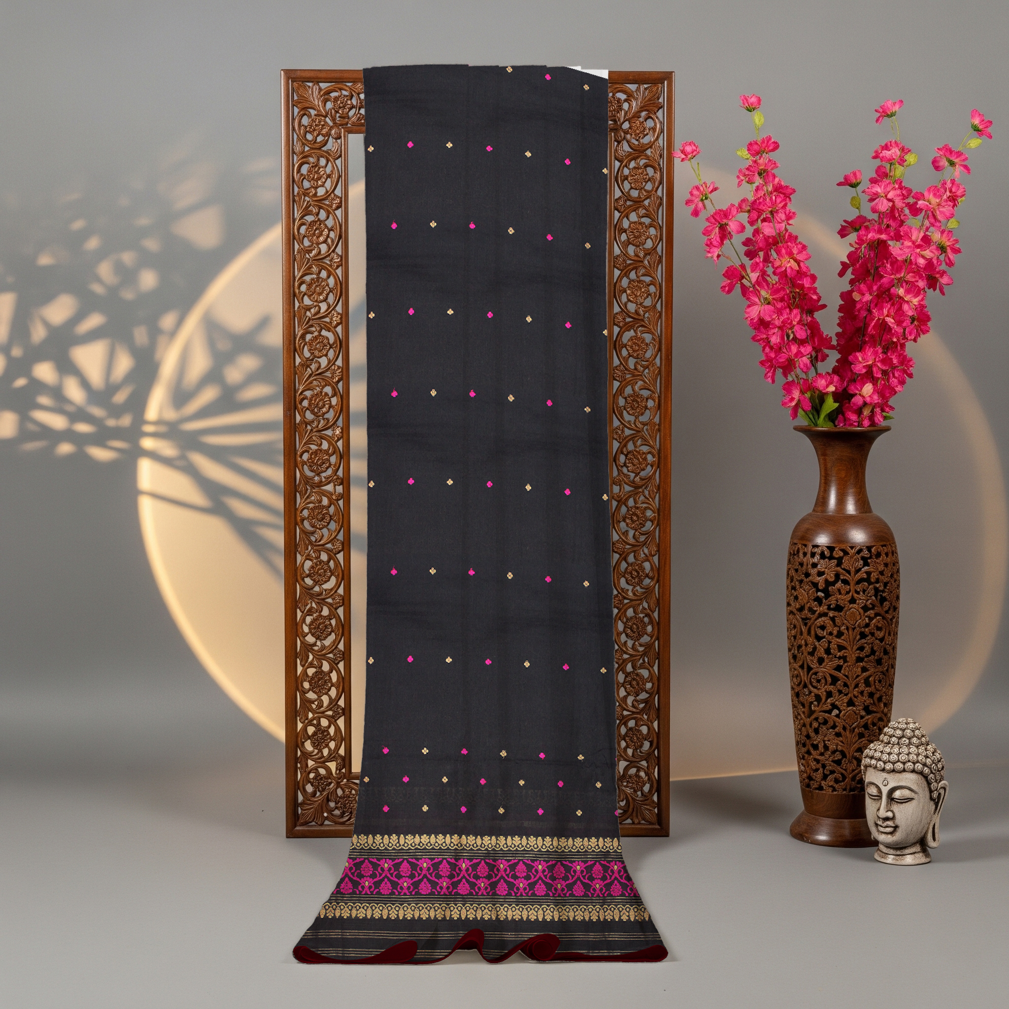 Handcrafted Masrised Cotton Sador Mekhela with unstitched Blouse piece - Image 2