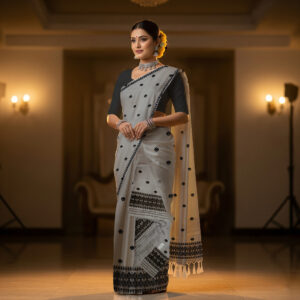 Handcrafted Nunee Cotton Sador Mekhela with unstitched Blouse piece
