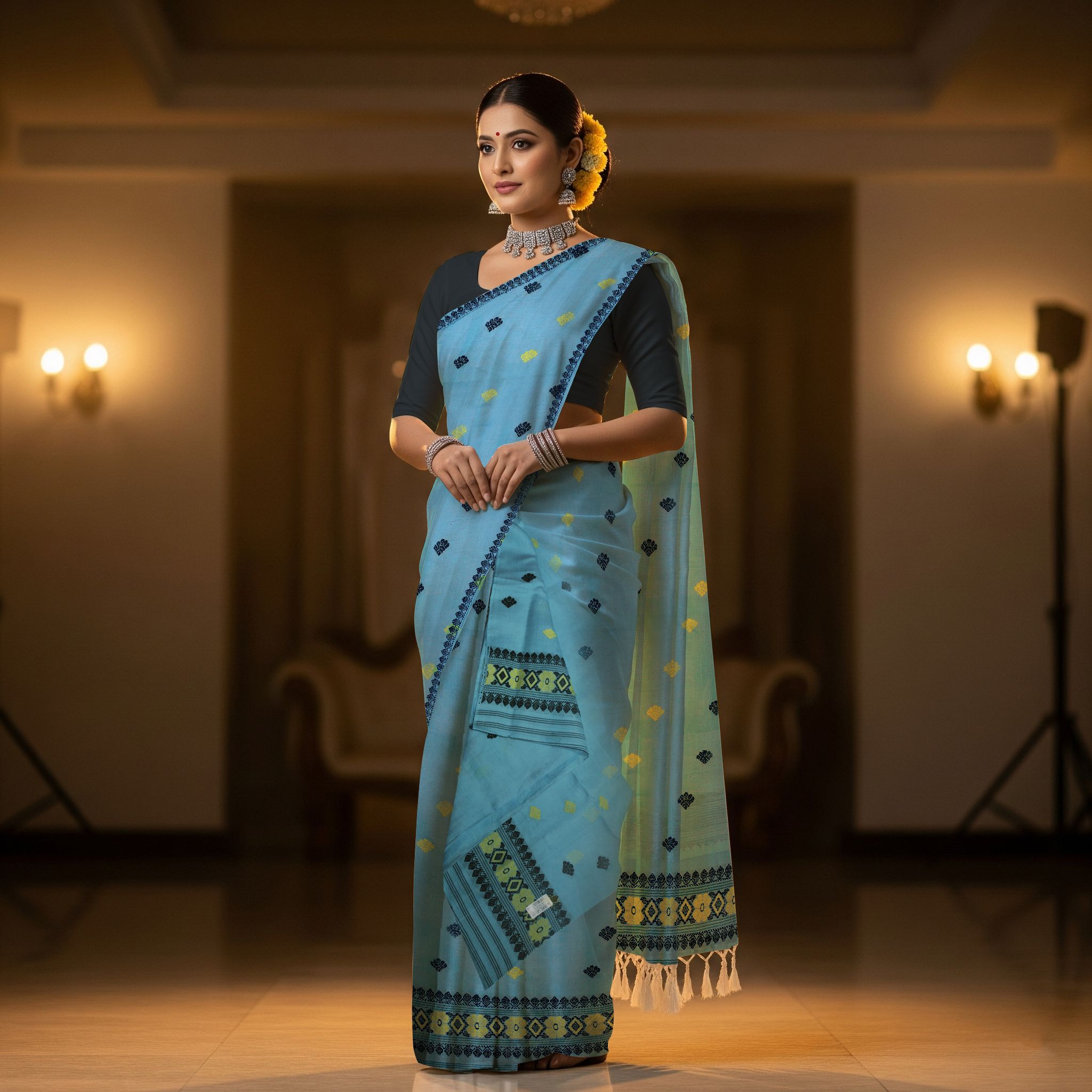 Handmade premium Nunee Cotton Sador Mekhela with unstitched Blouse piece