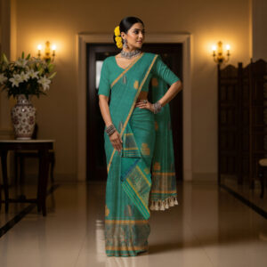Handcrafted Silk Cotton Sador Mekhela with unstitched Blouse piece
