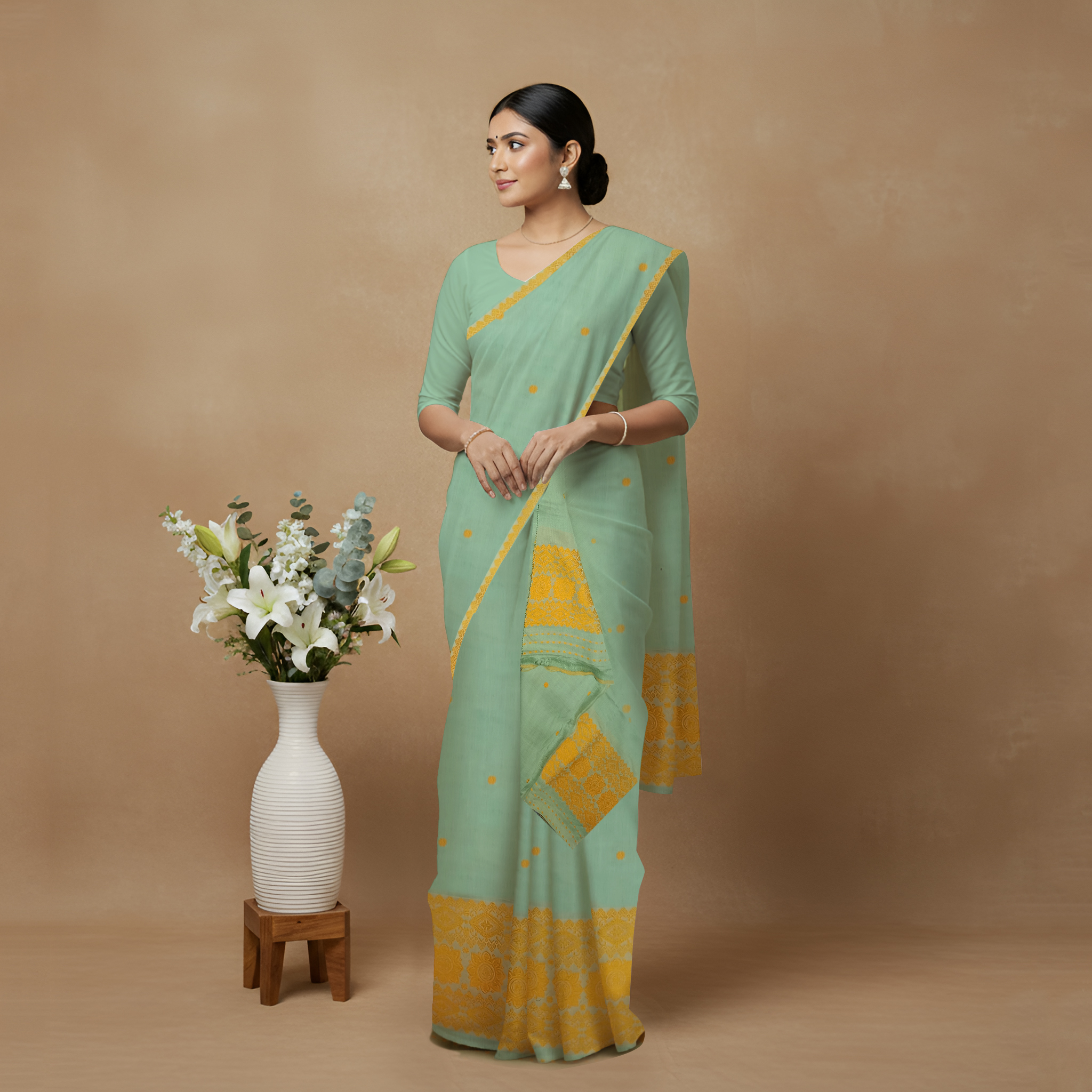 Handcrafted Kesapat Cotton Sador Mekhela with unstitched Blouse piece